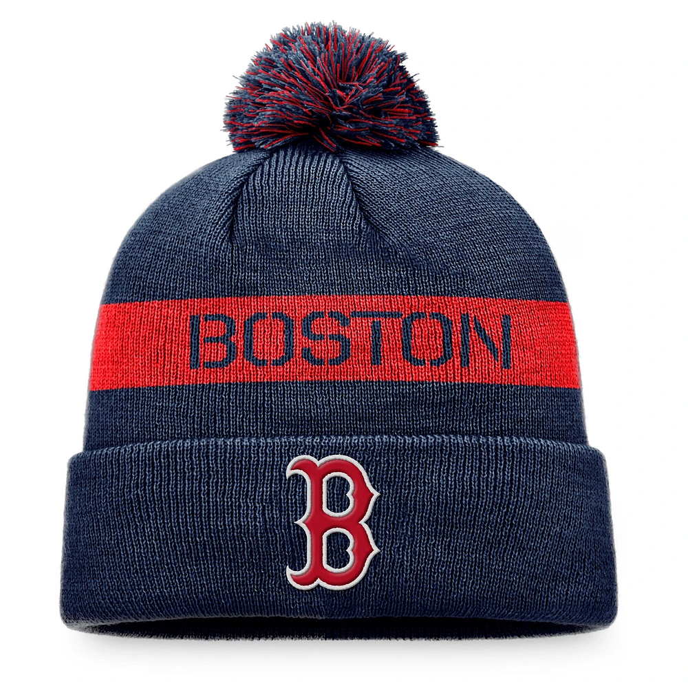 Men's Fanatics Navy/Red Boston Red Sox League Logo Cuffed Knit Hat with Pom