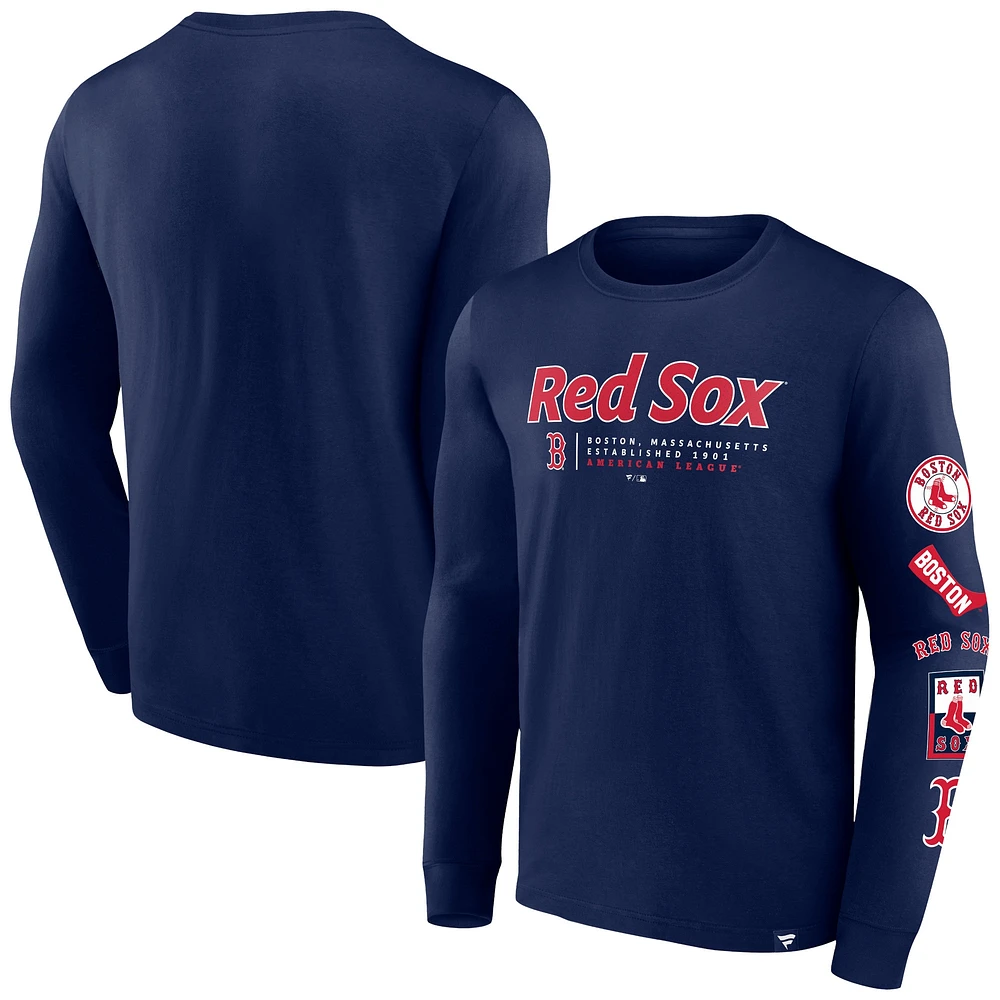 T-shirt à manches longues Fanatics pour hommes, bleu marine, Boston Red Sox Strike the Goal