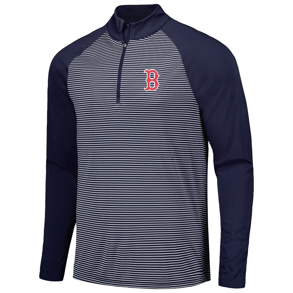 Men's Levelwear Navy Boston Red Sox Charter Striped Raglan Quarter-Zip Top