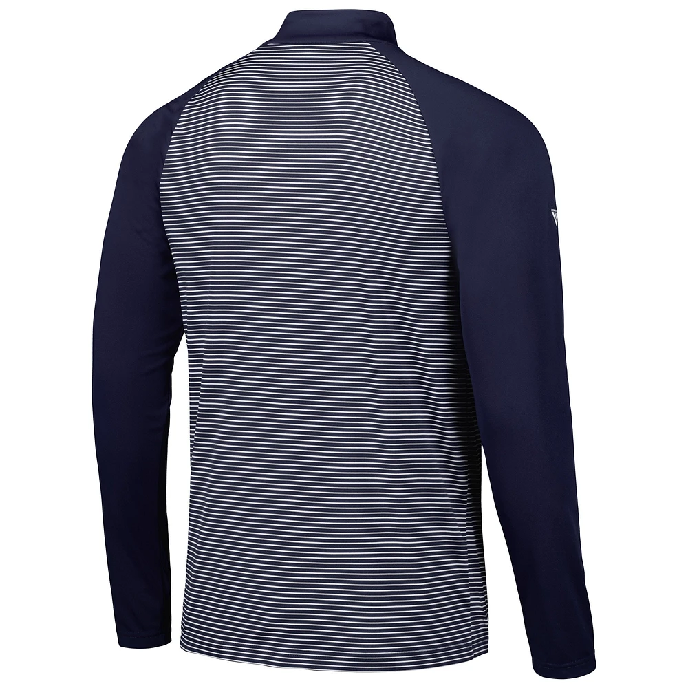 Men's Levelwear Navy Boston Red Sox Charter Striped Raglan Quarter-Zip Top