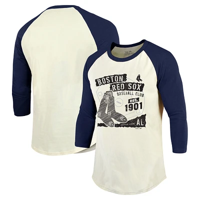 T-shirt raglan à manches 3/4 Majestic Threads pour hommes, crème/bleu marine, Boston Red Sox