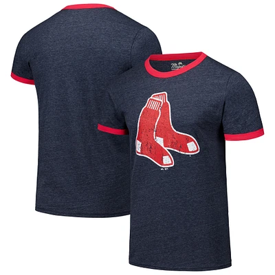 T-shirt triple mélange Majestic Threads pour hommes, bleu marine, Boston Red Sox Ringer