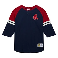 Men's Mitchell & Ness Navy Boston Red Sox Cooperstown Collection Legendary Raglan Slub Henley 3/4-Sleeve T-Shirt