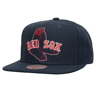 Casquette à visière double snapback Boston Red Sox bleu marine Mitchell & Ness pour homme