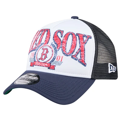 Casquette camionneur ajustable New Era bleu marine Boston Red Sox 9FORTY A-Frame pour homme