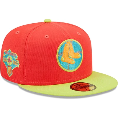 Casquette ajustée 59FIFTY avec surligneur Lava Boston Red Sox New Era rouge/vert fluo pour homme