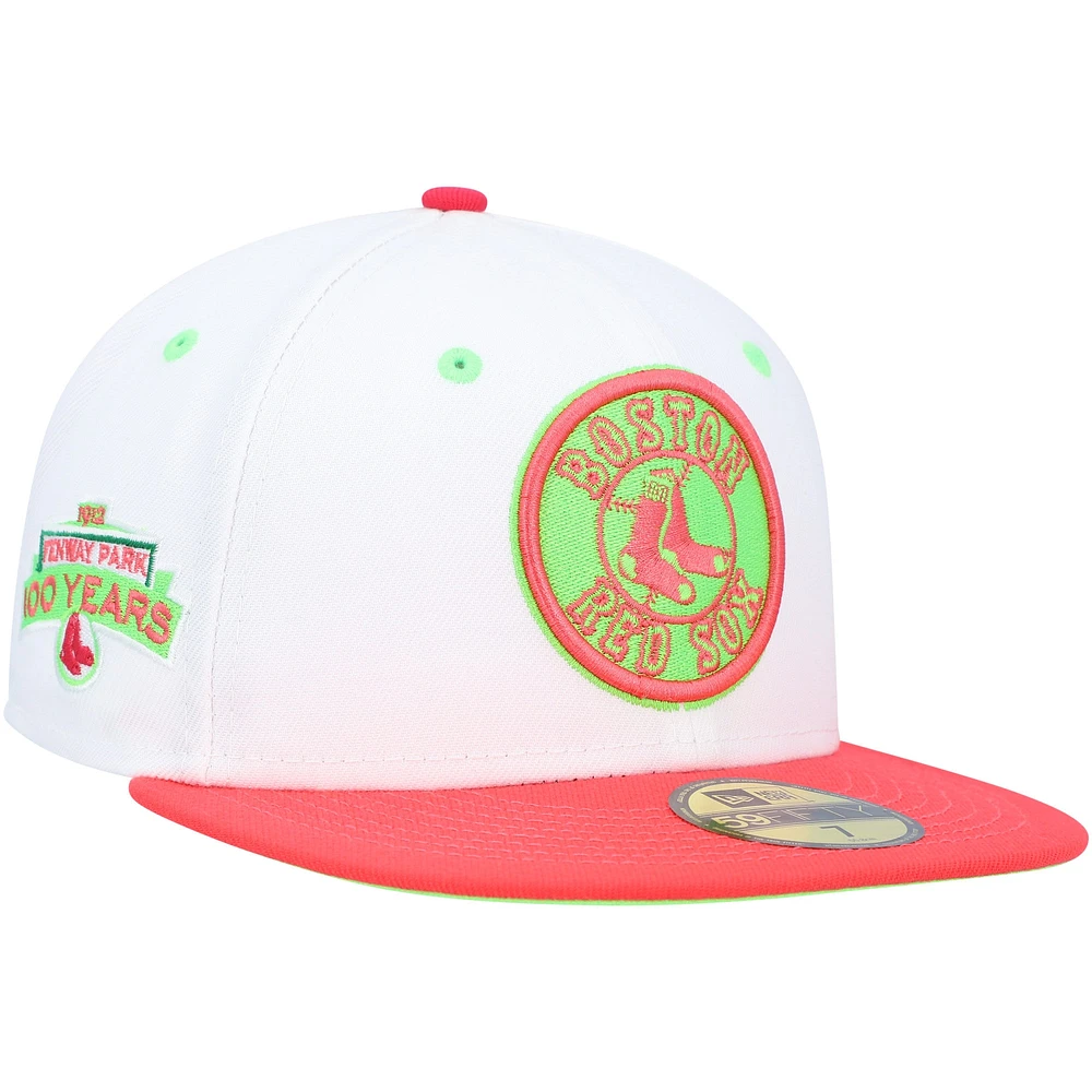 Casquette ajustée New Era Boston Red Sox Fenway Park 100th Anniversary Strawberry Lolli 59FIFTY pour homme, blanc/corail