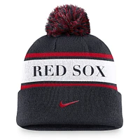 Men's Nike Navy Boston Red Sox Team Stripe Peak Cuffed Knit Hat with Pom