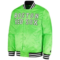 Veste universitaire en satin à bouton-pression pour homme Starter vert fluo Boston Red Sox Cross Bronx Fashion