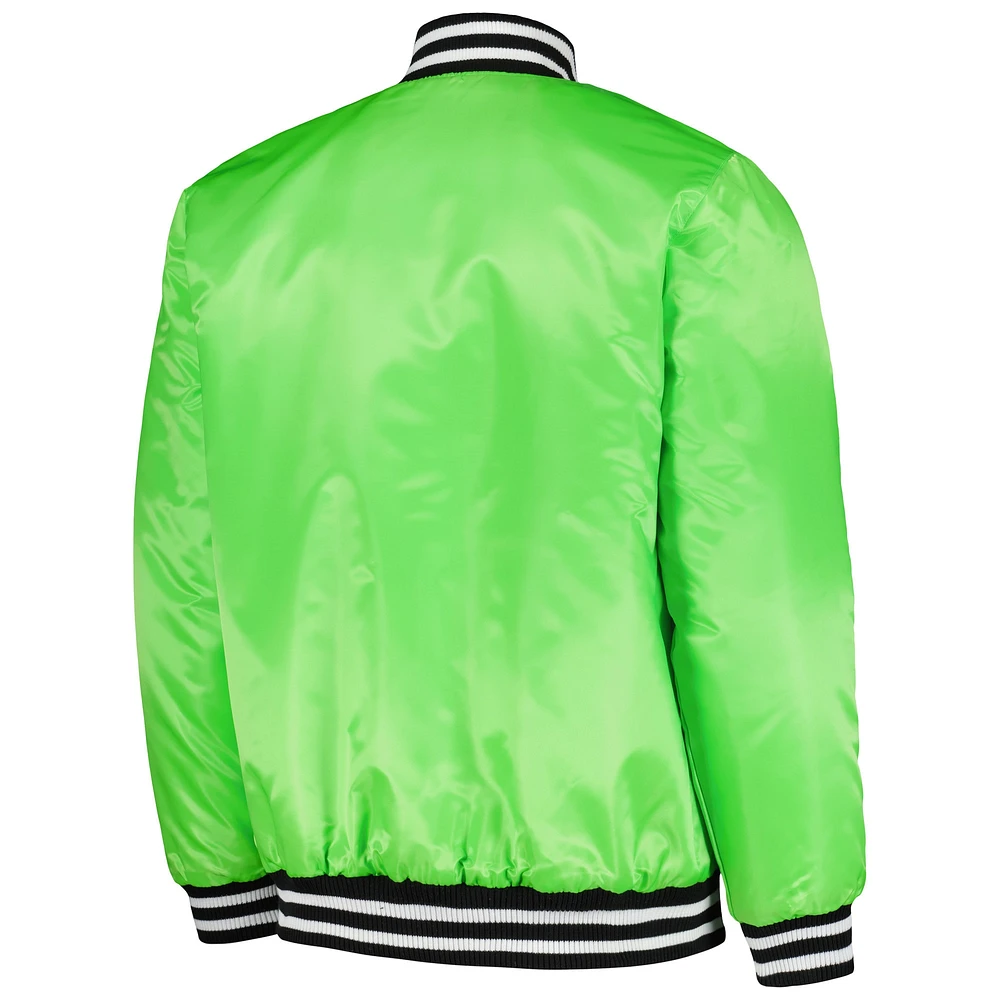 Veste universitaire en satin à bouton-pression pour homme Starter vert fluo Boston Red Sox Cross Bronx Fashion