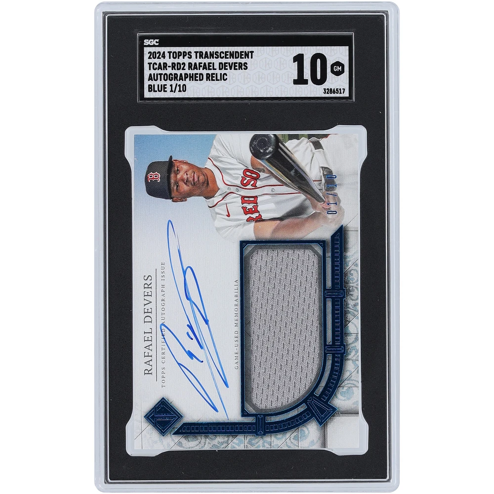 Rafael Devers Boston Red Sox Autographed 2024 Topps Transcendent Blue Autograph Relic #TCAR-RD2 #1/10 SGC Authenticated 10 Card
