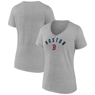 T-shirt col en V gris Fanatics pour femme des Boston Red Sox