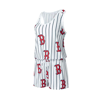 Combi-short en tricot à fines rayures Concepts Sport pour femme, blanc, Boston Red Sox Reel