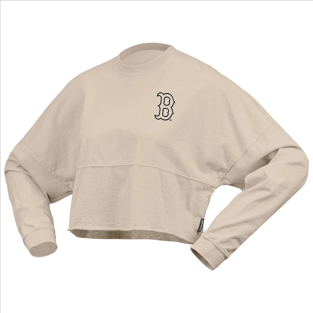 Women's Fanatics Cream Boston Red Sox Long Sleeve Cropped Jersey T-Shirt
