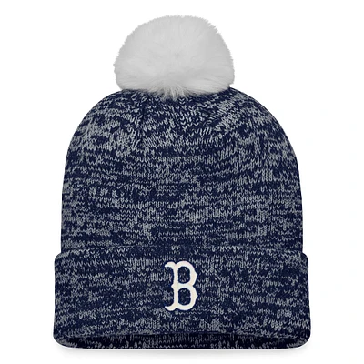 Bonnet en tricot à revers emblématique Fanatics pour femmes bleu marine/blanc des Red Sox de Boston avec pompon