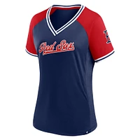 Women's Fanatics Navy Boston Red Sox Glitz & Glam League Diva Raglan V-Neck T-Shirt