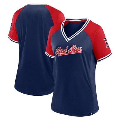 Women's Fanatics Navy Boston Red Sox Glitz & Glam League Diva Raglan V-Neck T-Shirt