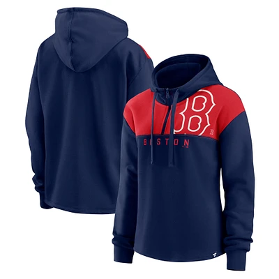 Sweat à capuche emblématique Overslide Color-Block quart de zip pour femmes Fanatics bleu marine des Red Sox Boston