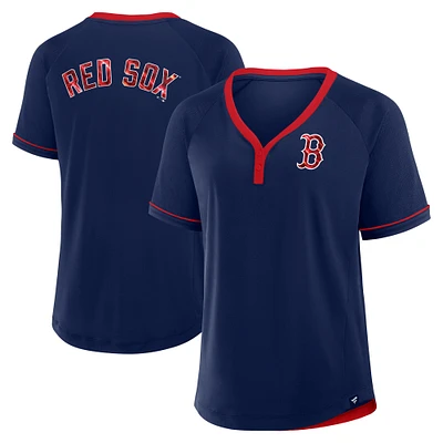 T-shirt à col en V raglan Diva Star de Boston Red Sox pour femme Fanatics Navy