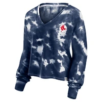 Women's Fanatics White/Navy Boston Red Sox Tie-Dye V-Neck Pullover Cropped Tee