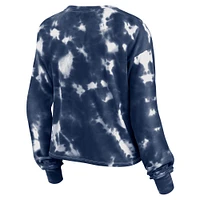 Women's Fanatics White/Navy Boston Red Sox Tie-Dye V-Neck Pullover Cropped Tee