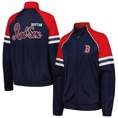 Veste de survêtement entièrement zippée G-III 4Her par Carl Banks pour femmes, bleu marine, Boston Red Sox, First Place Raglan