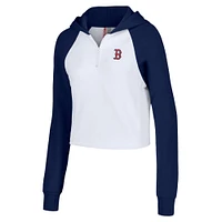 Women's Lusso White Boston Red Sox Jane Raglan Quarter-Zip Tri-Blend Cropped Pullover Hoodie