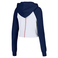 Women's Lusso White Boston Red Sox Jane Raglan Quarter-Zip Tri-Blend Cropped Pullover Hoodie