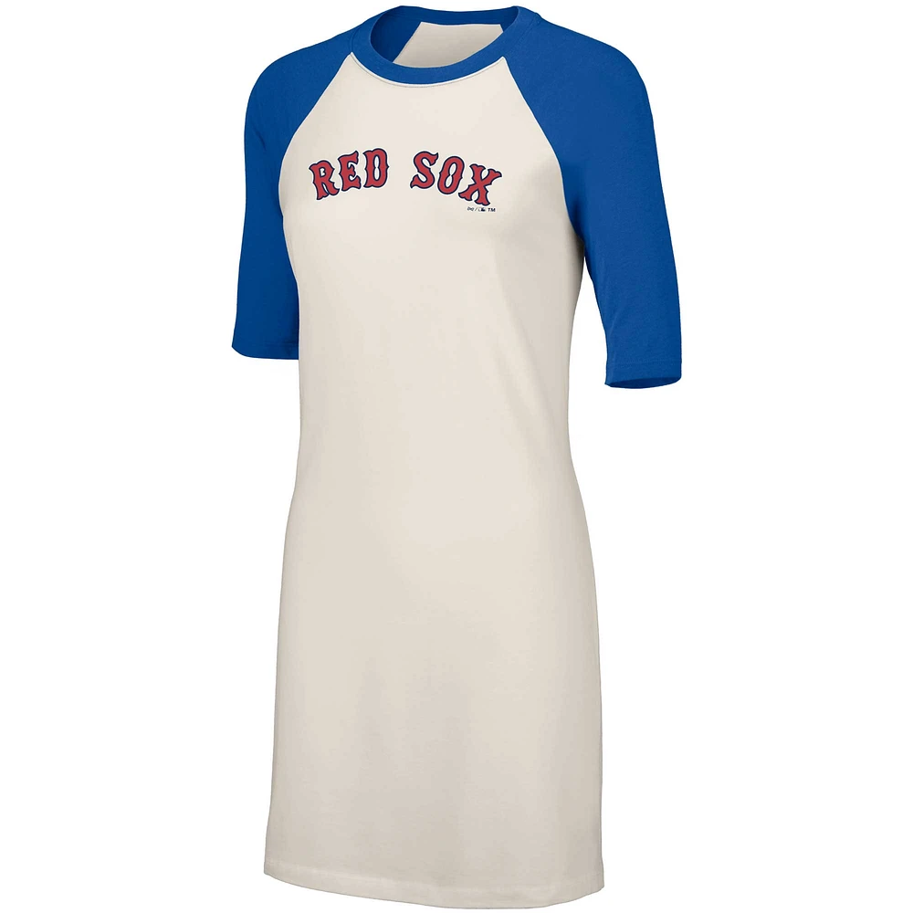 Women's Lusso  White Boston Red Sox Nettie Raglan Half-Sleeve Tri-Blend T-Shirt Dress