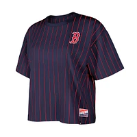 Women's New Era Navy Boston Red Sox Boxy Pinstripe T-Shirt