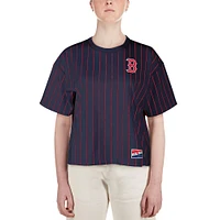 Women's New Era Navy Boston Red Sox Boxy Pinstripe T-Shirt