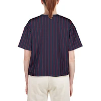 Women's New Era Navy Boston Red Sox Boxy Pinstripe T-Shirt