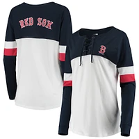 T-shirt à manches longues lacets Boston Red Sox New Era pour femme, blanc/bleu marine