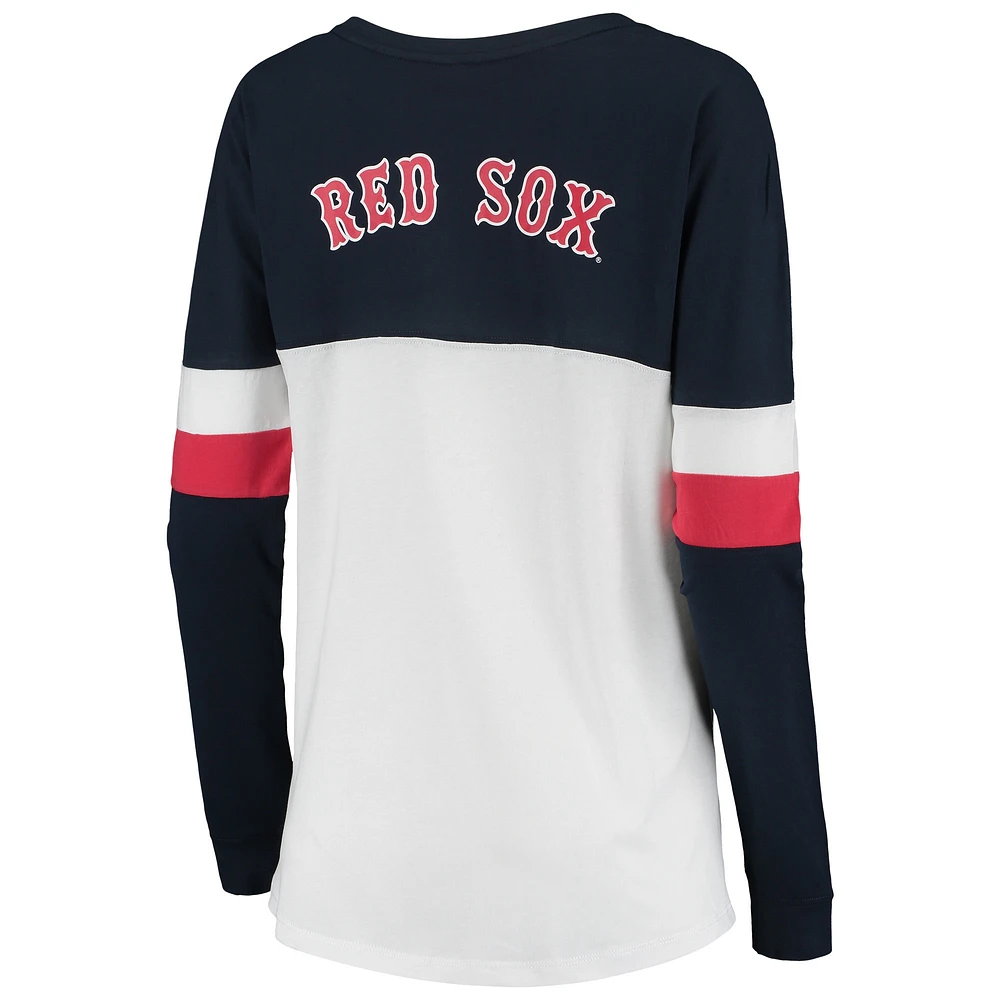 T-shirt à manches longues lacets Boston Red Sox New Era pour femme, blanc/bleu marine