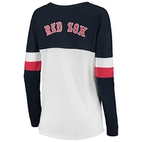 T-shirt à manches longues lacets Boston Red Sox New Era pour femme, blanc/bleu marine