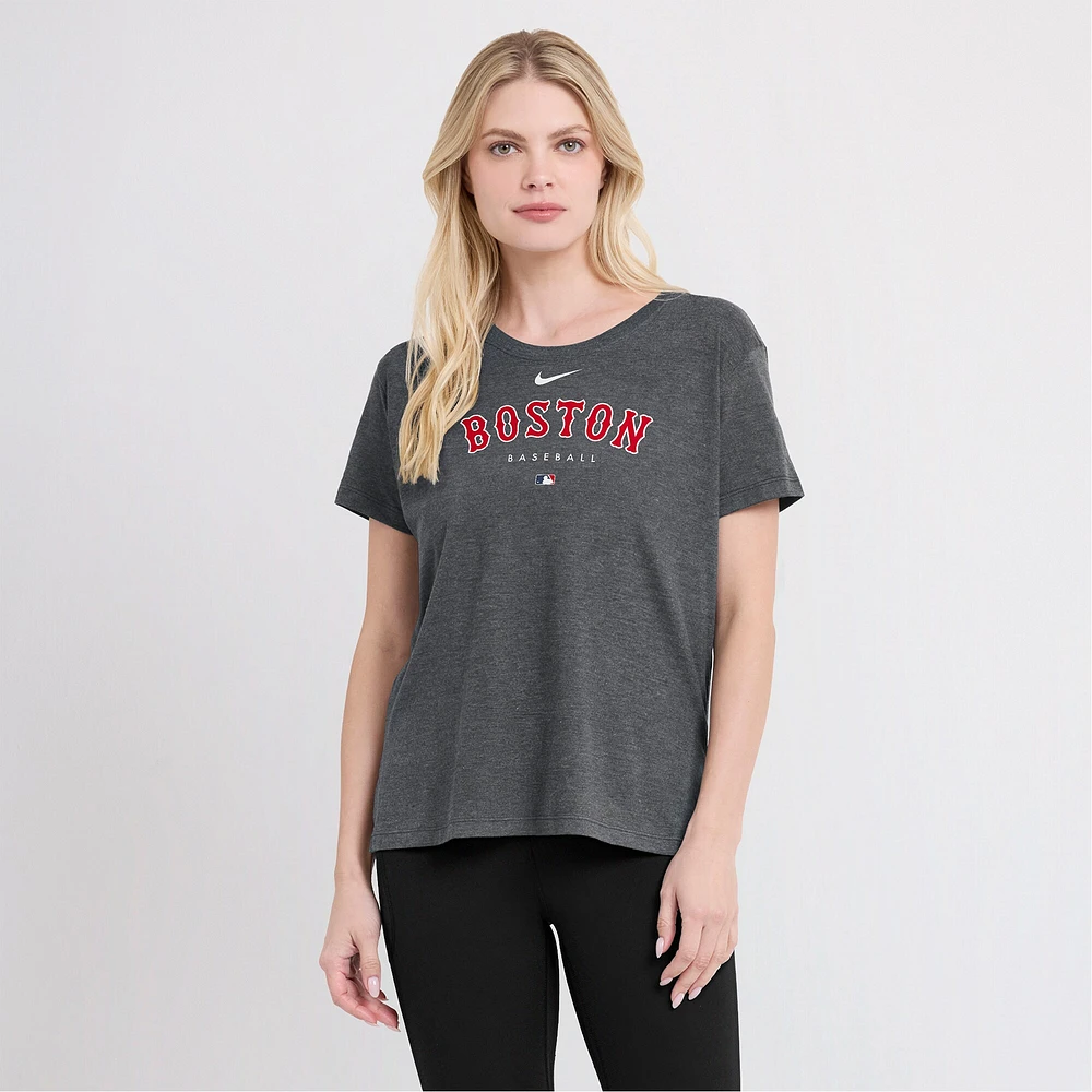 Women's Nike Heather Charcoal Boston Red Sox Authentic Collection Early Work Tri-Blend T-Shirt