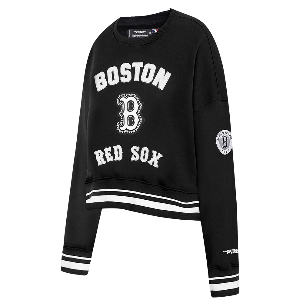 Women's Pro Standard Black Boston Red Sox Pearl Cropped Pullover Sweatshirt