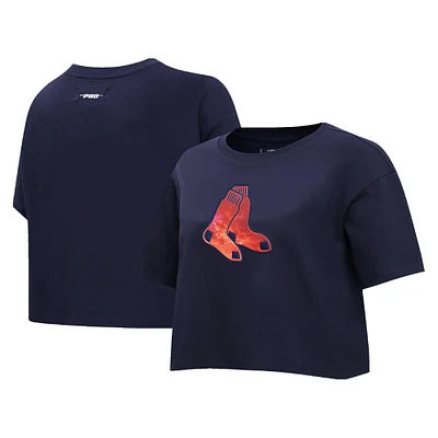 Women's Pro Standard Navy Boston Red Sox Painted Sky Boxy Cropped T-Shirt