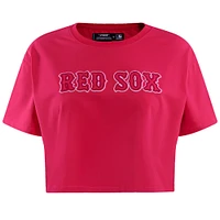 Women's Pro Standard Pink Boston Red Sox Triple Boxy Cropped T-Shirt