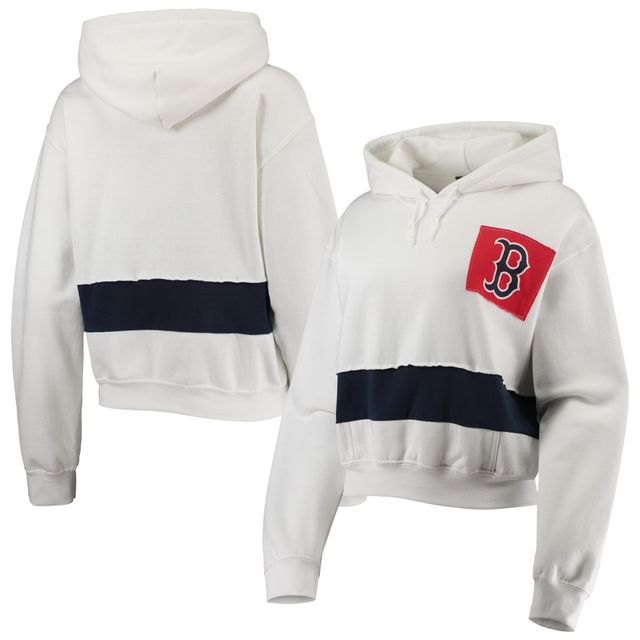 Refried Apparel Sweat à capuche court Boston Red Sox blanc/bleu marine pour femme