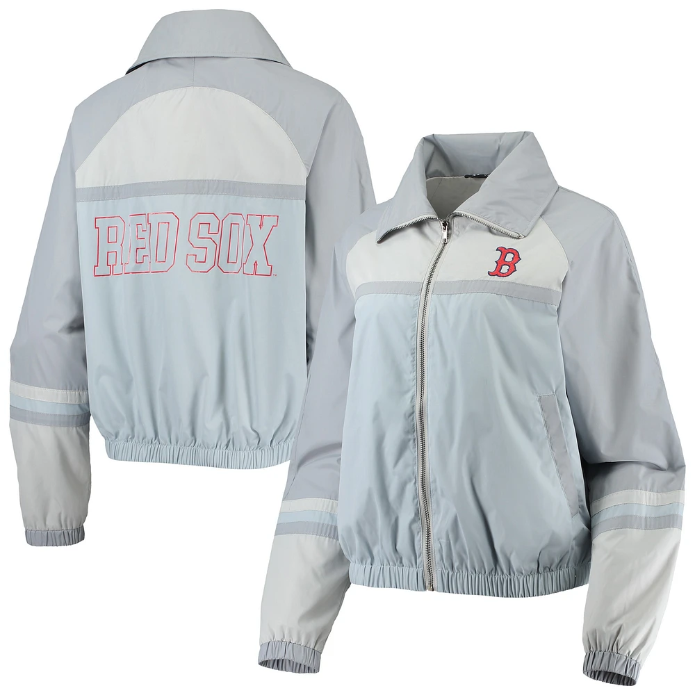 Women's The Wild Collective Navy Boston Red Sox Colorblock Track Raglan Full-Zip Jacket