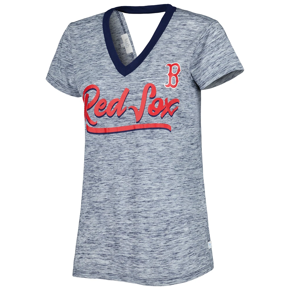 Women's Touch Navy Boston Red Sox Halftime Back Wrap Top V-Neck T-Shirt