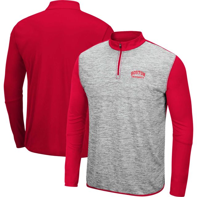 Veste Colosseum Heather Grey/Scarlet Boston University Prospect Quarter-Zip pour hommes