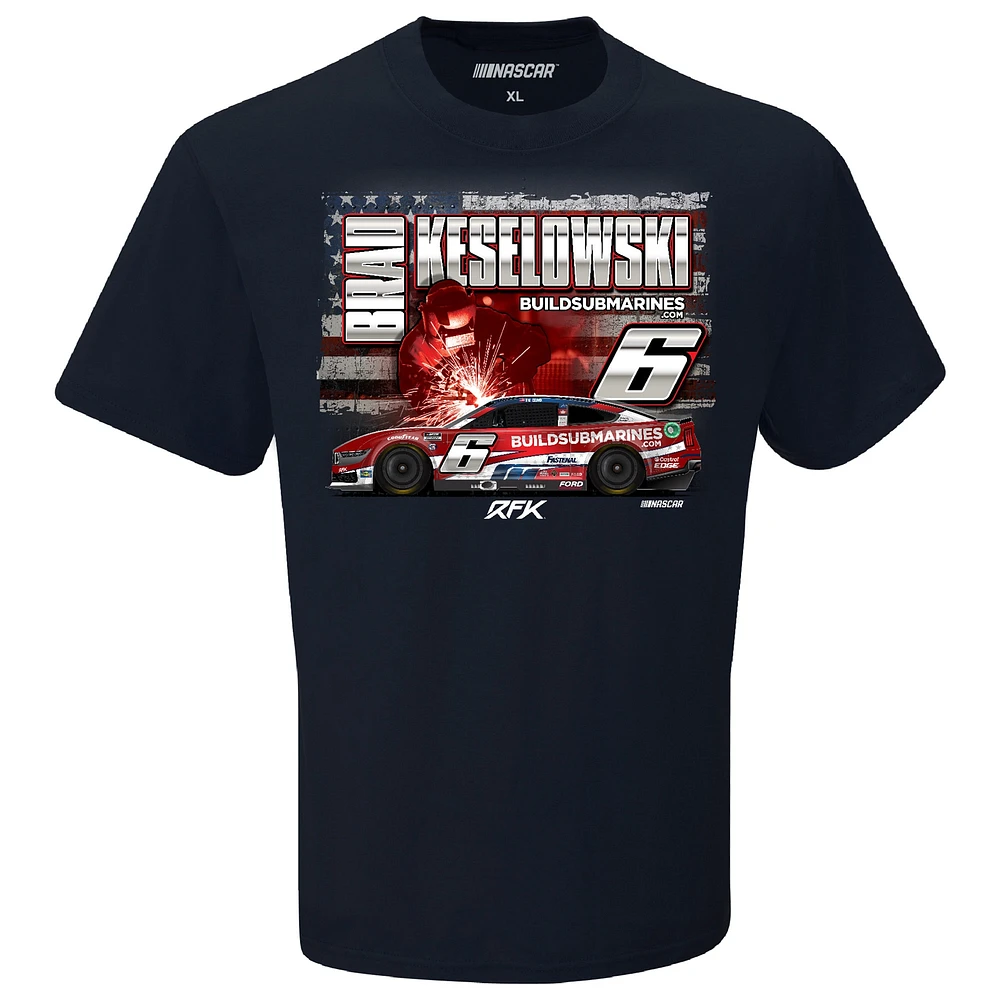 Men's Checkered Flag Sports Navy Brad Keselowski Build Submarines.com Patriotic Car T-Shirt