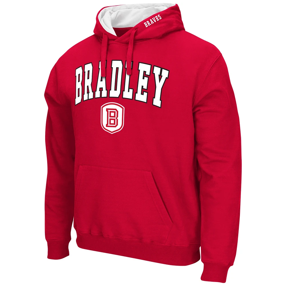 Men's Colosseum Red Bradley Braves Arch & Logo 3.0 Pullover Hoodie