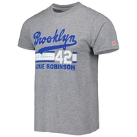 Men's Homage Jackie Robinson Gray Brooklyn Dodgers Cooperstown Collection Remix Jersey Tri-Blend T-Shirt