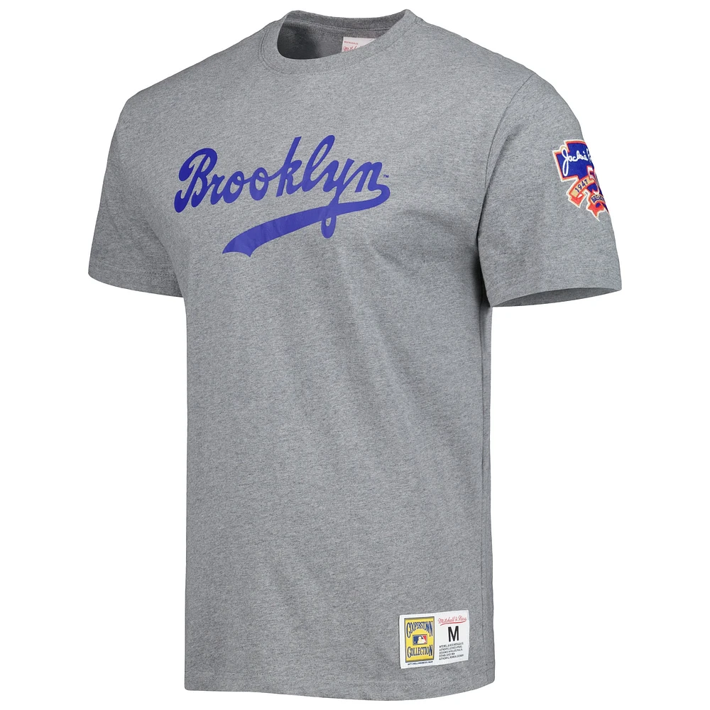 Men's Mitchell & Ness Jackie Robinson Gray Brooklyn Dodgers Cooperstown Collection Legends T-Shirt