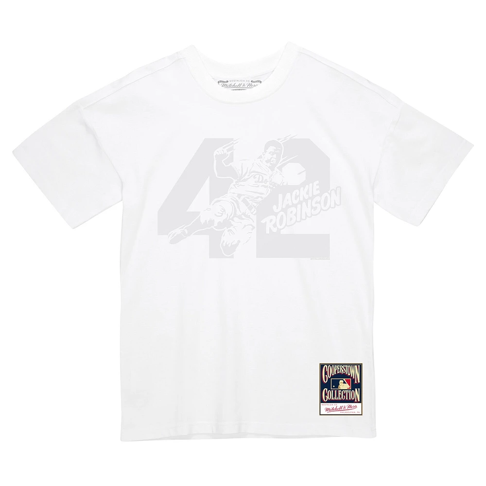 Men's Mitchell & Ness Jackie Robinson White Brooklyn Dodgers Cooperstown Collection Sliding 42 T-Shirt