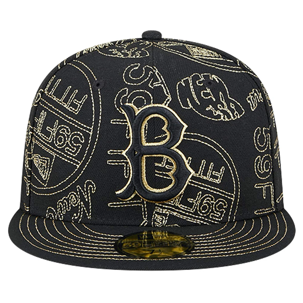 Men's New Era Black Brooklyn Dodgers 59FIFTY Day Allover Fitted Hat