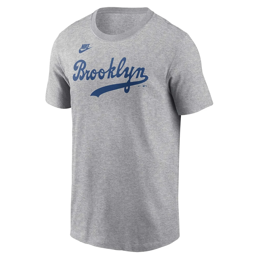 Men's Nike Jackie Robinson Heather Gray Brooklyn Dodgers Cooperstown Collection Fuse Name & Number T-Shirt